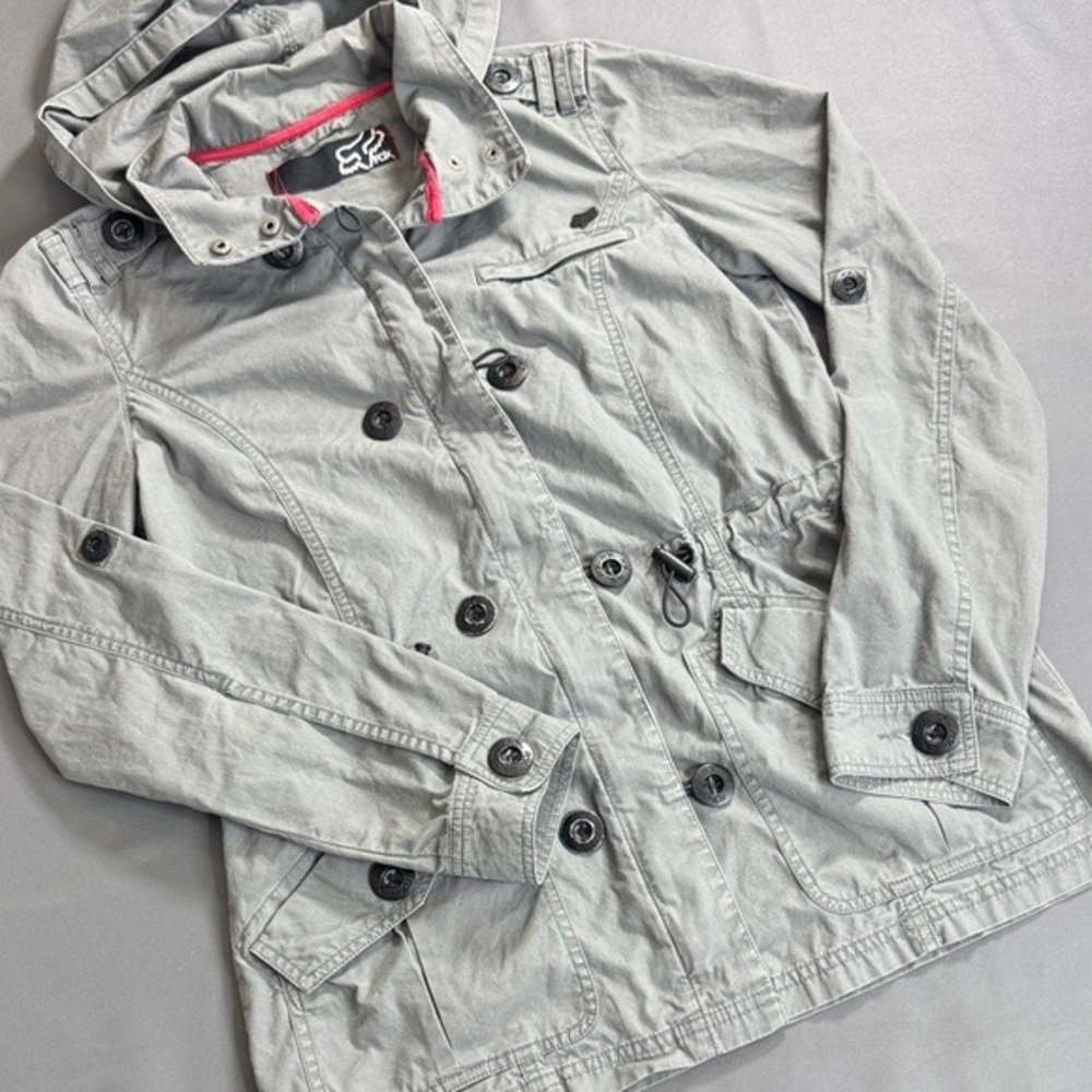 Fox Racing Women's Hooded Military Utility Jacket Gray Y2K Cotton Size S